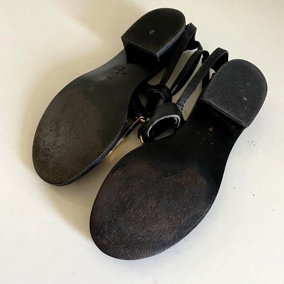 Pour La Victoire Acadia Sandal Black Leather Gold Thong Toe Ankle Strap … - Picture 6 of 6